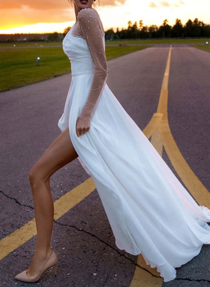 Sexy Ruched Lace Maxi Dress With Slit