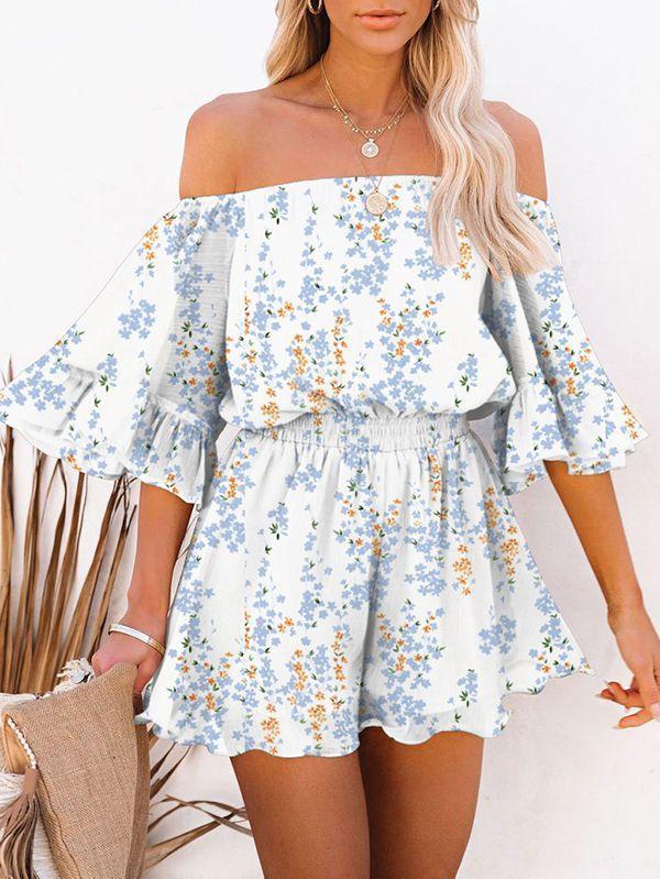 Sexy Off Shoulder Ruffle Sleeve Chiffon Romper