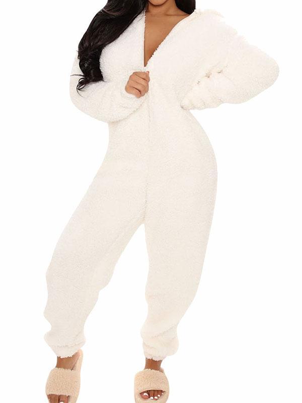 Fluffy Zip Up Onesie Pajama Outfits Sleepwear