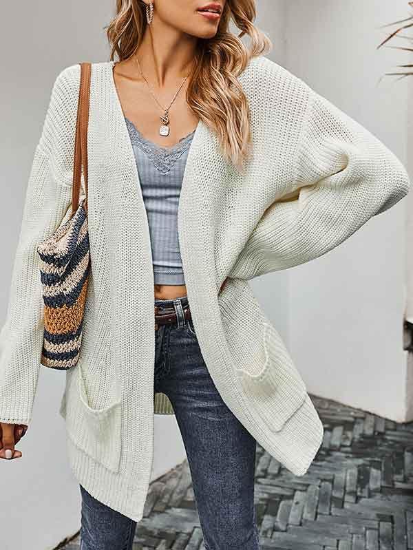 Open Front Oversized Chunky Knit Cardigan with Pocket