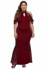High Neck Drop Shoulder Sequin Décor Plus Size Gown