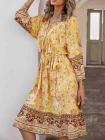Women's Long Sleeve V Neck Floral Bohemian Dress