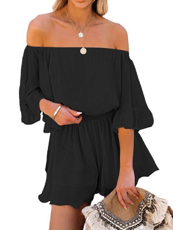 Sexy Off Shoulder Ruffle Sleeve Chiffon Romper
