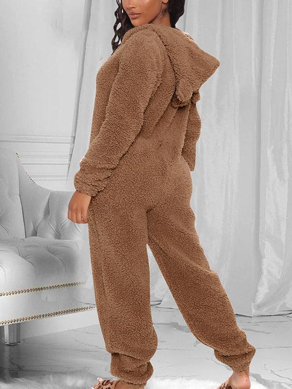 Fluffy Zip Up Onesie Pajama Outfits Sleepwear