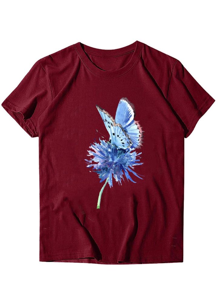 Women's T-shirts Dandelion & Butterfly Print T-shirt