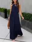 Solid Color Halter Neck Top Sleeveless Layered Maxi Dress With Belt