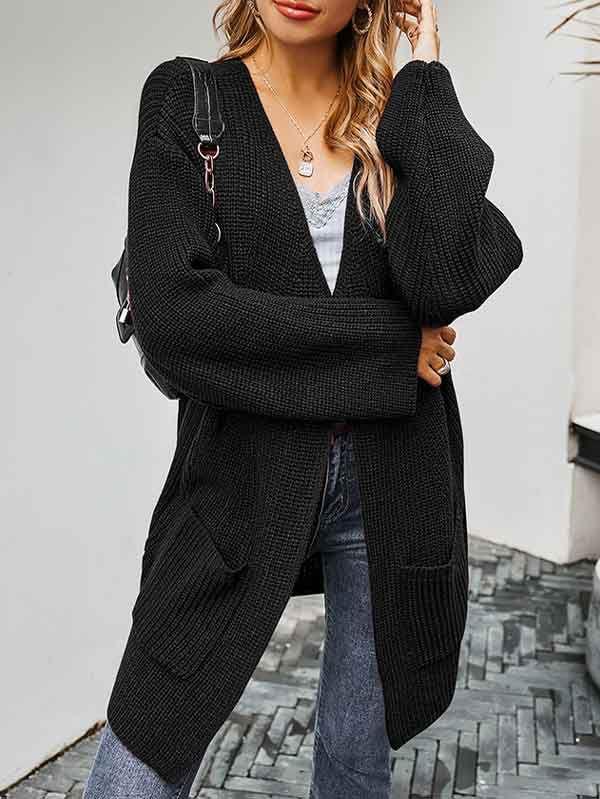 Open Front Oversized Chunky Knit Cardigan with Pocket