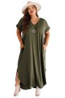 Plus Size V Neck Short Sleeve Maxi Dress with Slits