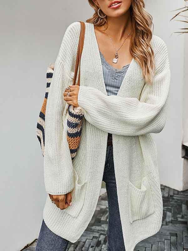 Open Front Oversized Chunky Knit Cardigan with Pocket