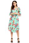 Light Blue 3/4 Bell Sleeve Floral Midi Dress