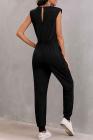 Women's Sleeveless Jumpsuits With Shoulder Padded And Waist Drawstring