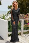 Sequin Fringe Sleeve Party Maxi Evening Dress