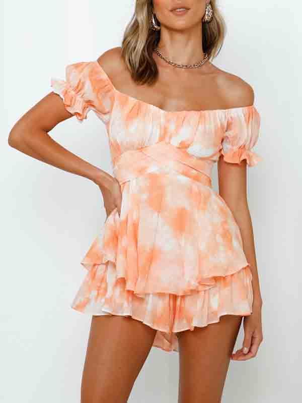 Women's Off Shoulder Short Sleeves Layered Ruffle Rompers