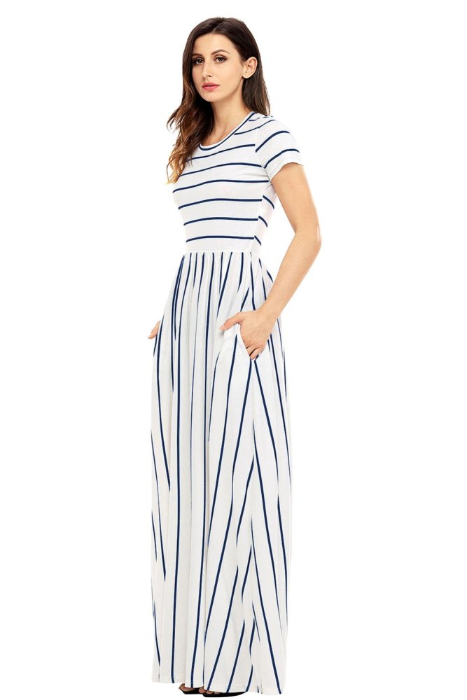 Striped Rosy Short Sleeve Maxi Dress