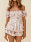 Women's Off Shoulder Short Sleeves Layered Ruffle Rompers
