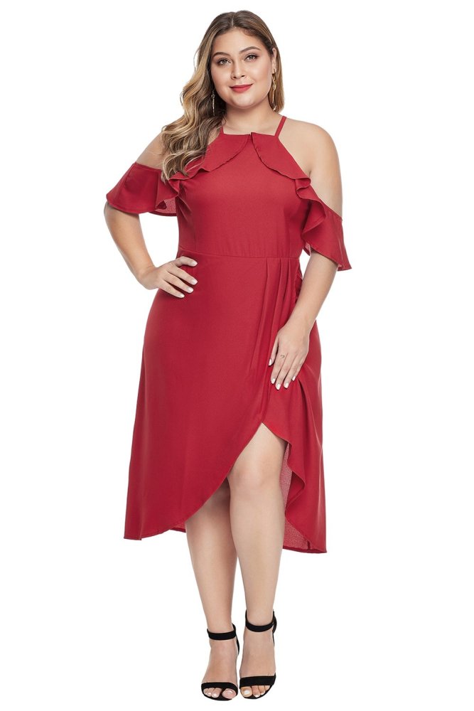 Off Shoulder Drop Sleeve Plus Size Party Dress