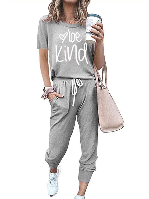 Be Kind Two Piece Outfits Short Sleeve Tracksuit For Women