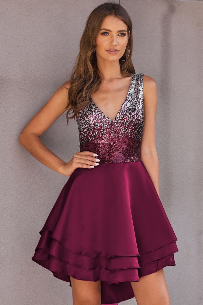 Ombre Sequin Multi Layer Skater Dress