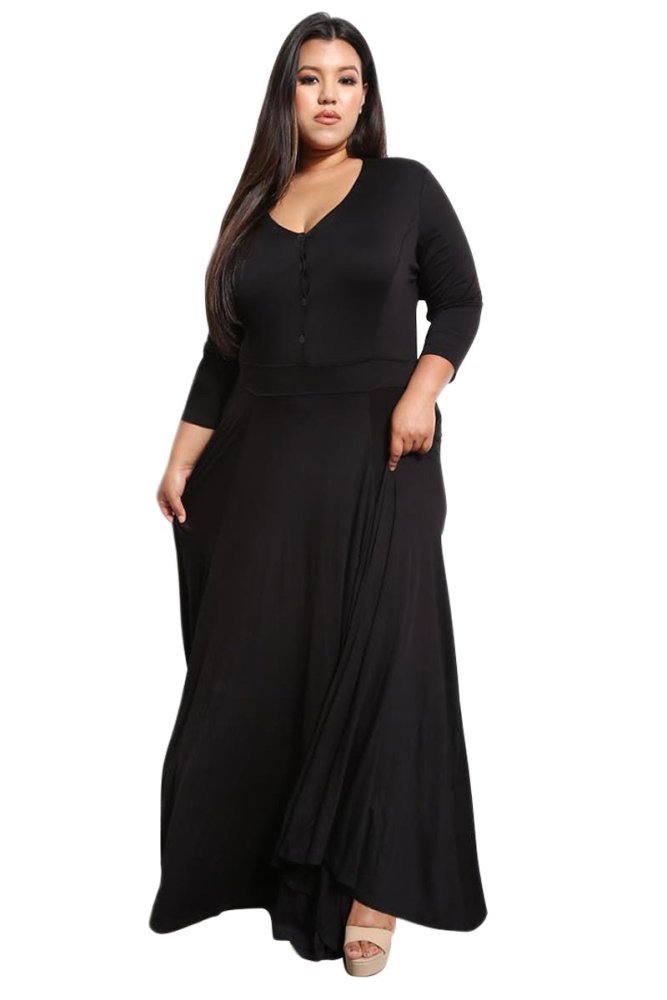 Royal Blue Plus Size Pocketed V Neck Maxi Dress