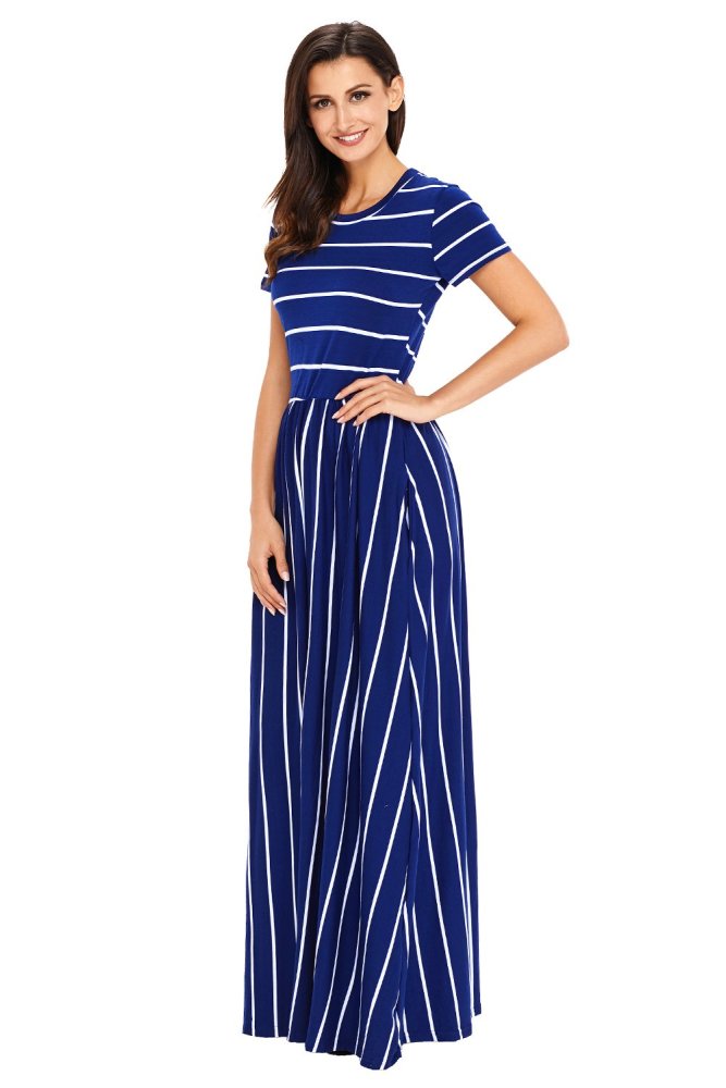 Striped Rosy Short Sleeve Maxi Dress