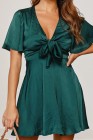Butterfly Sleeve Satin Knot Front High Waist Mini Dress