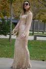 Off Shoulder Tasseled Sleeve Sequin Party Maxi Dress