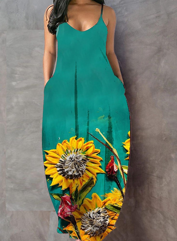 Floral Summer Maxi Dress Casual Cami Dress For Women