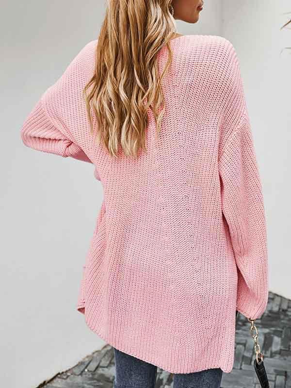 Open Front Oversized Chunky Knit Cardigan with Pocket