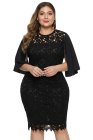 Flutter Slit Sleeve Crocthet Lace Plus Size Dress