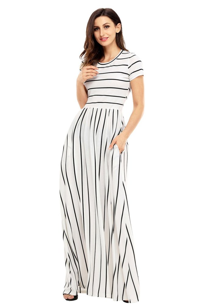 Striped Rosy Short Sleeve Maxi Dress