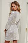 Sequin Cross Wrap Long Sleeve Evening Dress with Sash