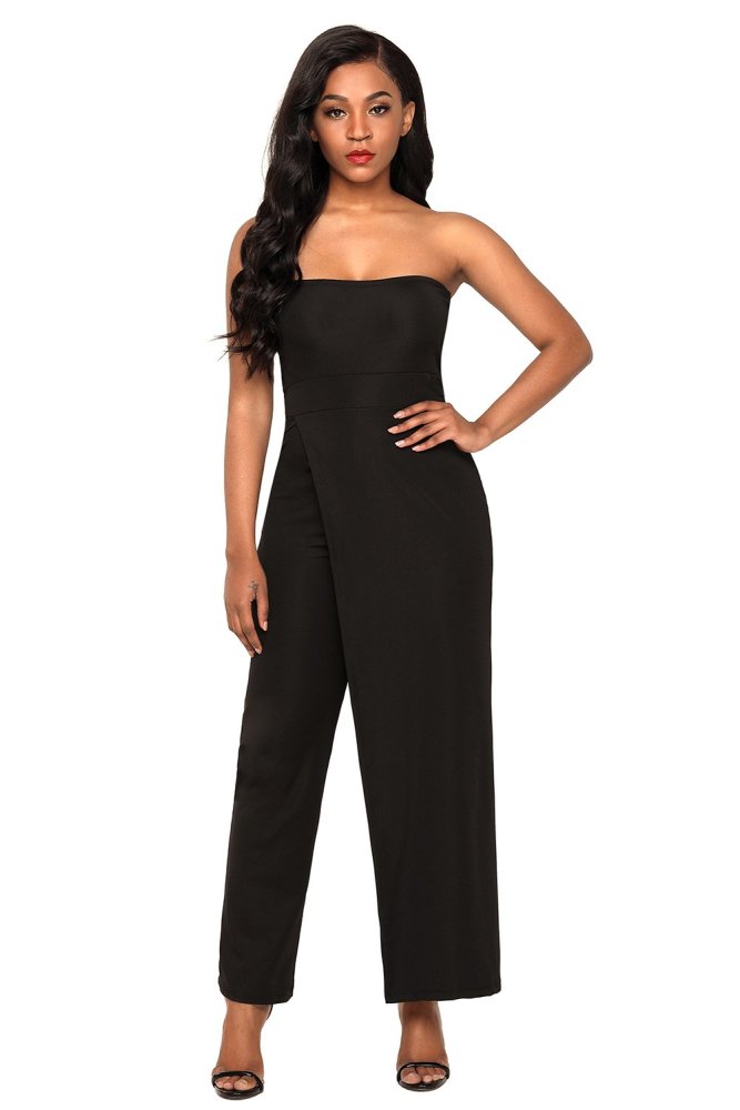 Asymmetric Split Leg Strapless Jumpsuit
