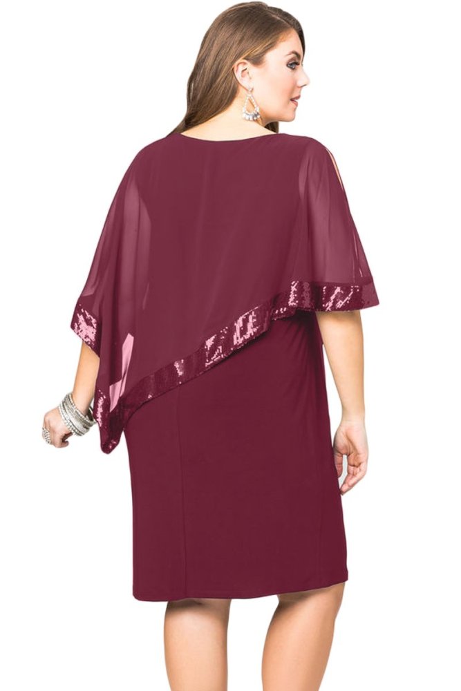 Sequined Mesh Overlay Plus Size Poncho Dress