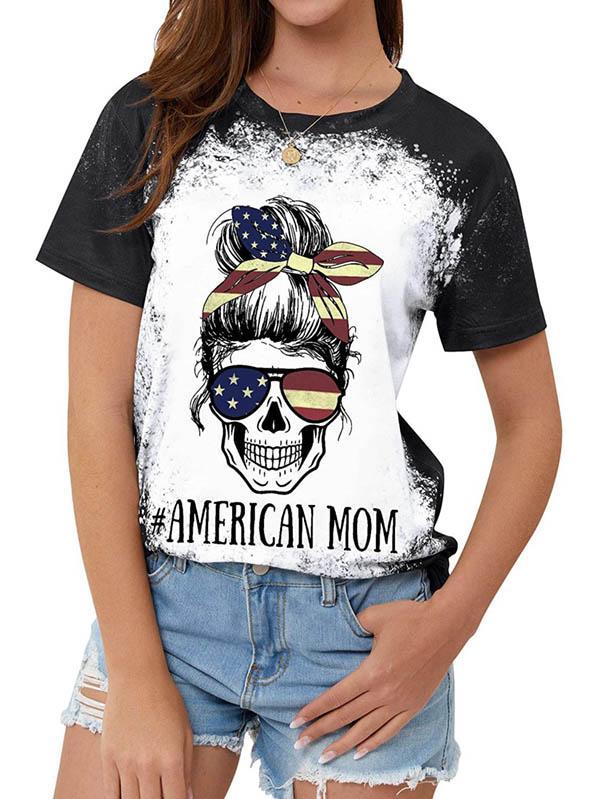 Mom Life Skull Graphic Tees Tops Short Sleeve Tee Shirt