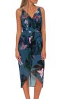 V Neckline Sleeveless Floral Dress
