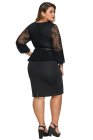 Plus Size Lace Bodice Peplum Dress with Belt