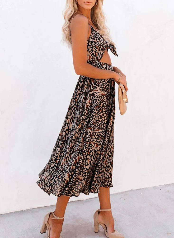 Women's Dresses Cami Leopard Hollowed Out Maxi Dress