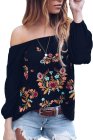 Embroidered Off Shoulder Long Sleeve Bohemian Floral Blouse