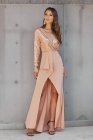Long Sleeve V Neck Wrapped Sequin Bodice Long Party Dress
