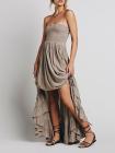 Halter Strapless Smocked Bodice Maxi Dress
