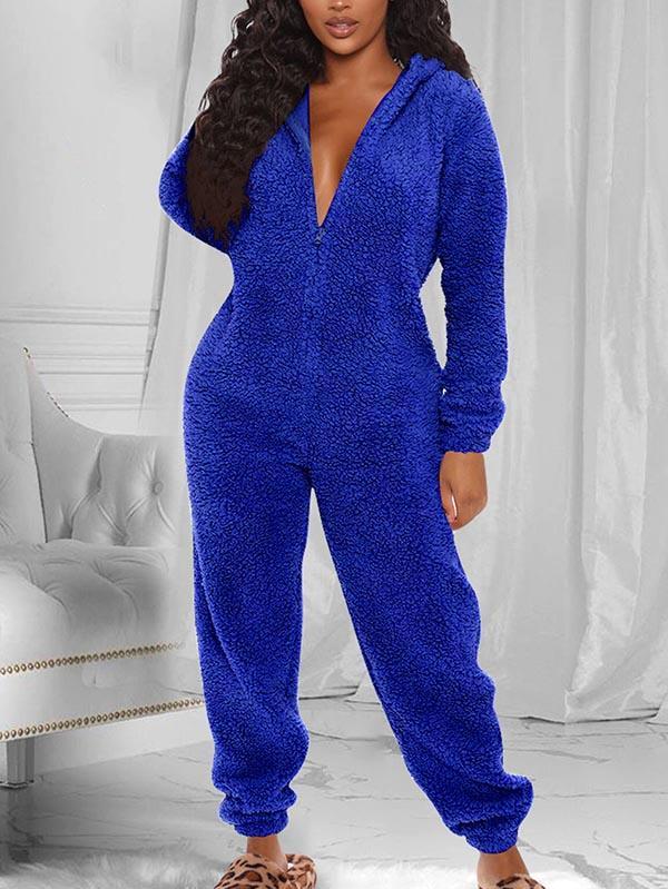 Fluffy Zip Up Onesie Pajama Outfits Sleepwear