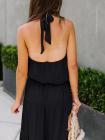 Solid Color Halter Neck Top Sleeveless Layered Maxi Dress With Belt