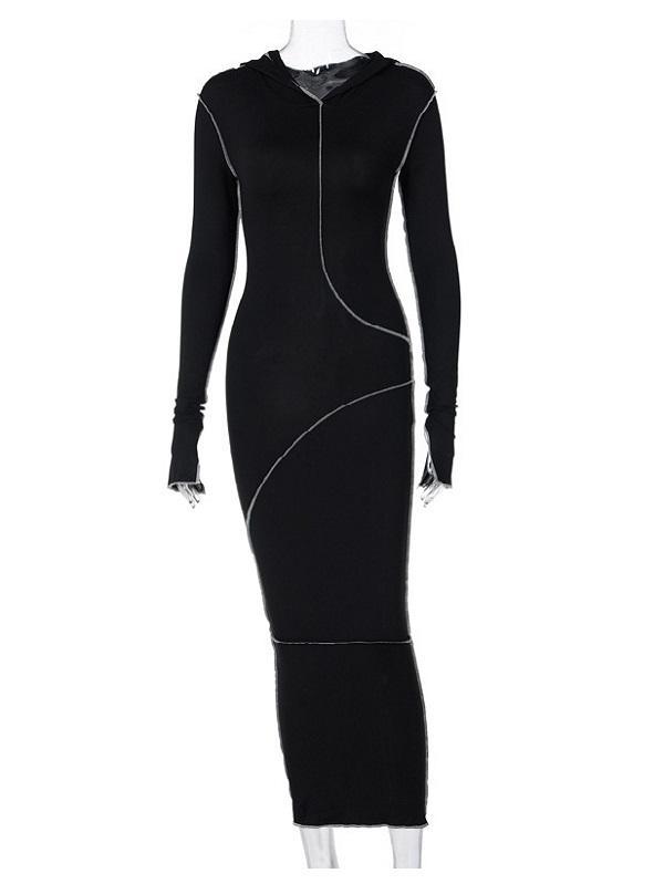 Plus Size Hooded Long Sleeve Maxi Dress Womens Sexy Bodycon Dress