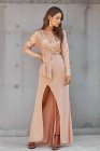 Long Sleeve V Neck Wrapped Sequin Bodice Long Party Dress