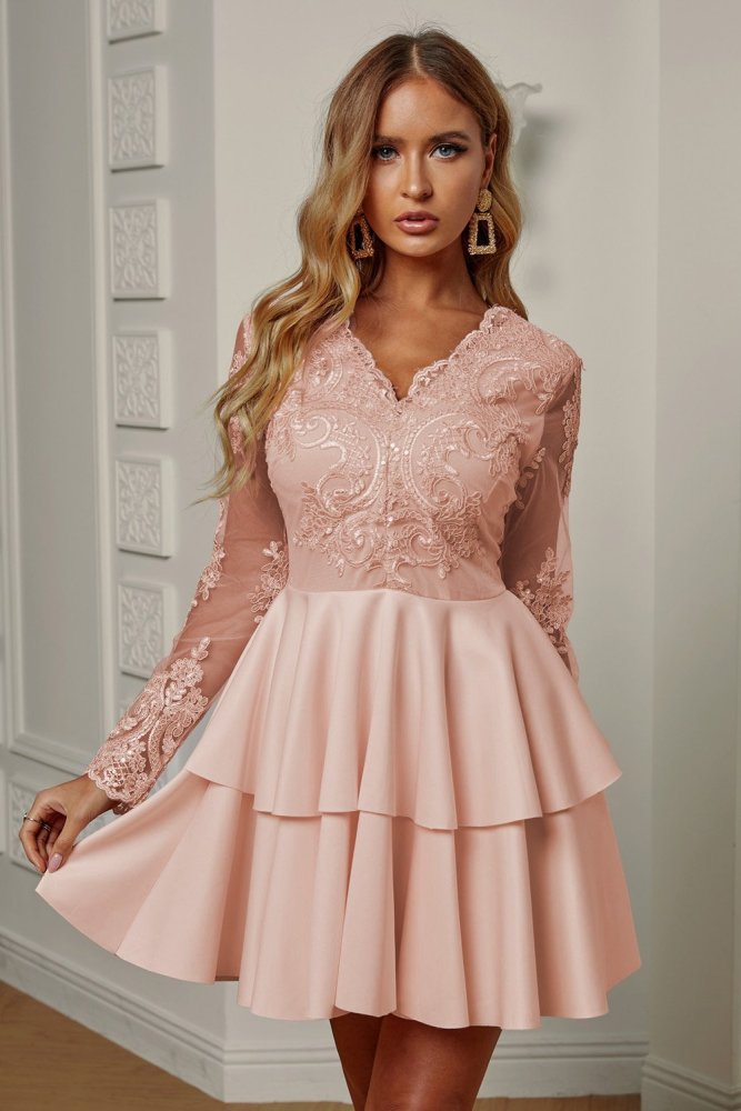 Sequin Embroidered Multilayer Skater Dress