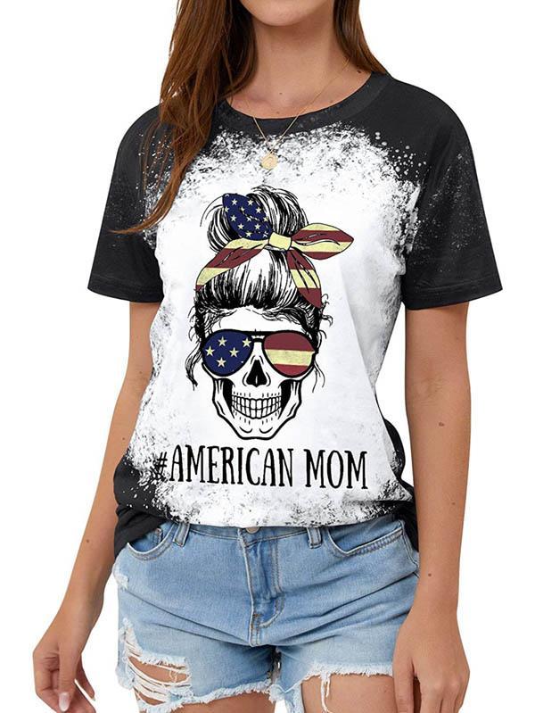 Mom Life Skull Graphic Tees Tops Short Sleeve Tee Shirt