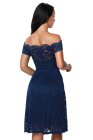Wine Scalloped Off Shoulder Flared Lace Dress