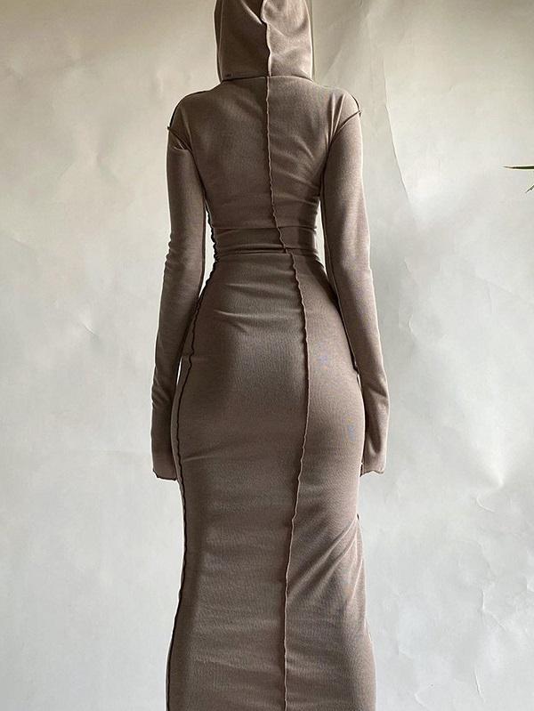 Plus Size Hooded Long Sleeve Maxi Dress Womens Sexy Bodycon Dress