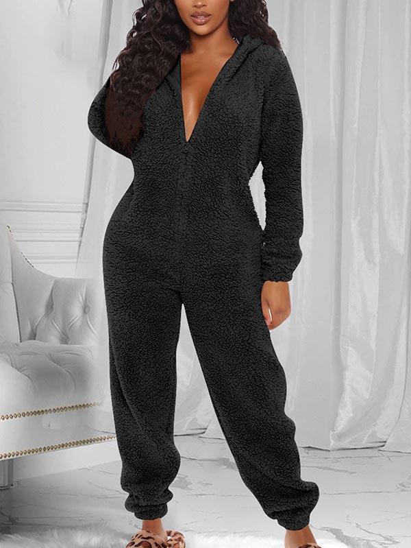 Fluffy Zip Up Onesie Pajama Outfits Sleepwear