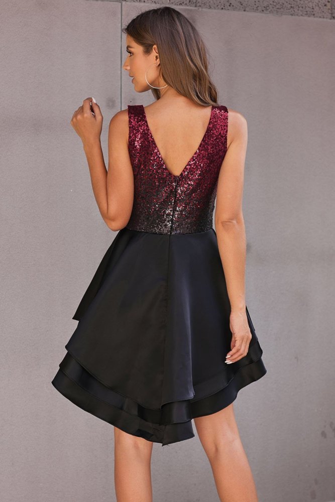 Ombre Sequin Multi Layer Skater Dress